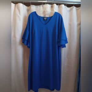 Elegant Blue Ruffle Sleeve Dress